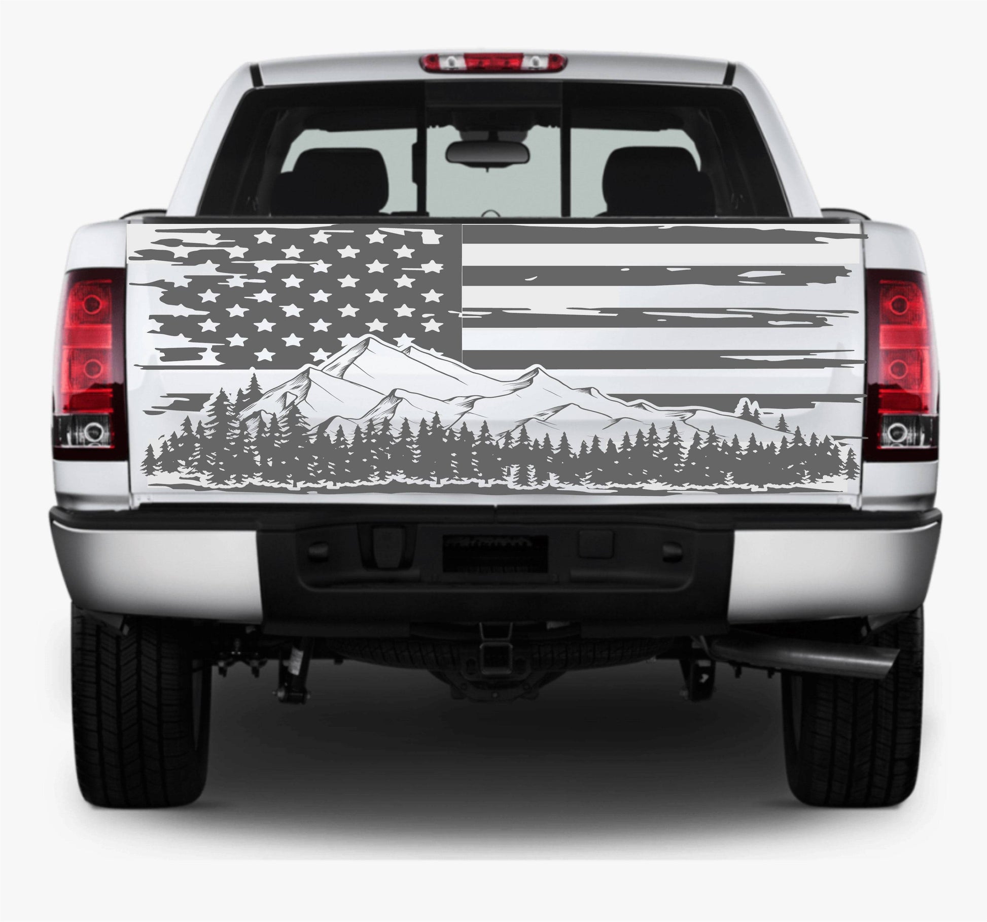 Distressed American Flag Decal Stickers Mountain Silhouette Patriotic Vinyl Decal for Any Trucks, SUV's, Vans, Tailgates, Bumpers...