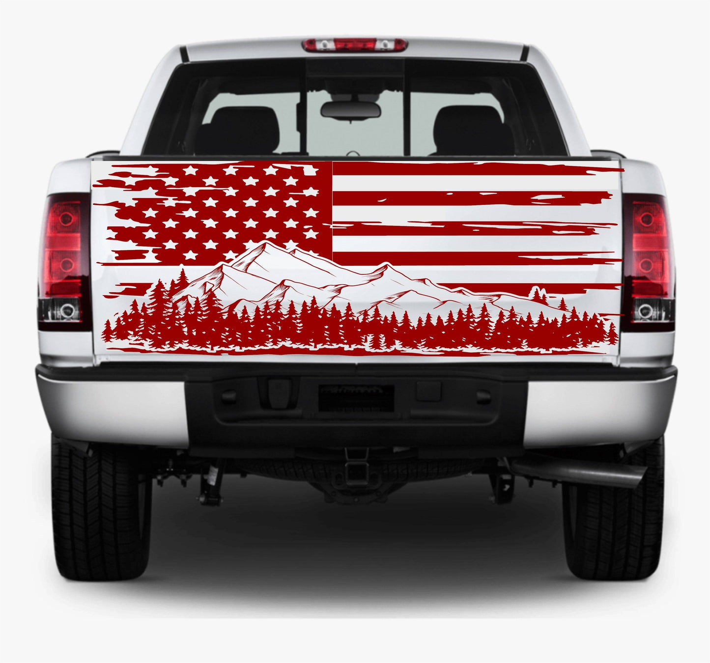 Distressed American Flag Decal Stickers Mountain Silhouette Patriotic Vinyl Decal for Any Trucks, SUV's, Vans, Tailgates, Bumpers...