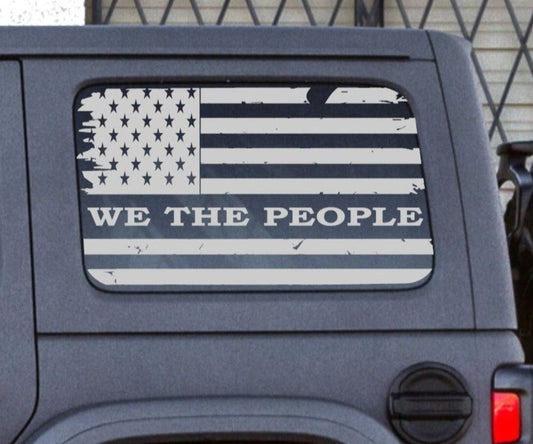 "We The People" Distressed American Flag Decals for Jeep Wrangler JL JK 2-Door 4-door Rear Side Windows