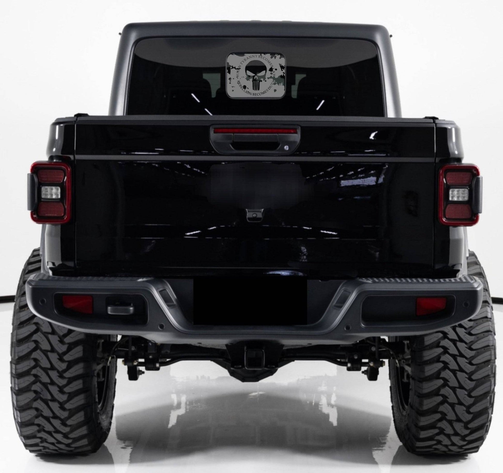 When Tyranny Becomes Law, Rebellion Becomes Duty. Punisher Decal for Jeep Gladiator Rear Window